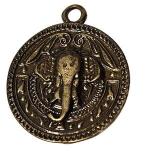 Antique Brass Elephant Pendant Coin Charm Ganesh Design Crafting Jewelry Making